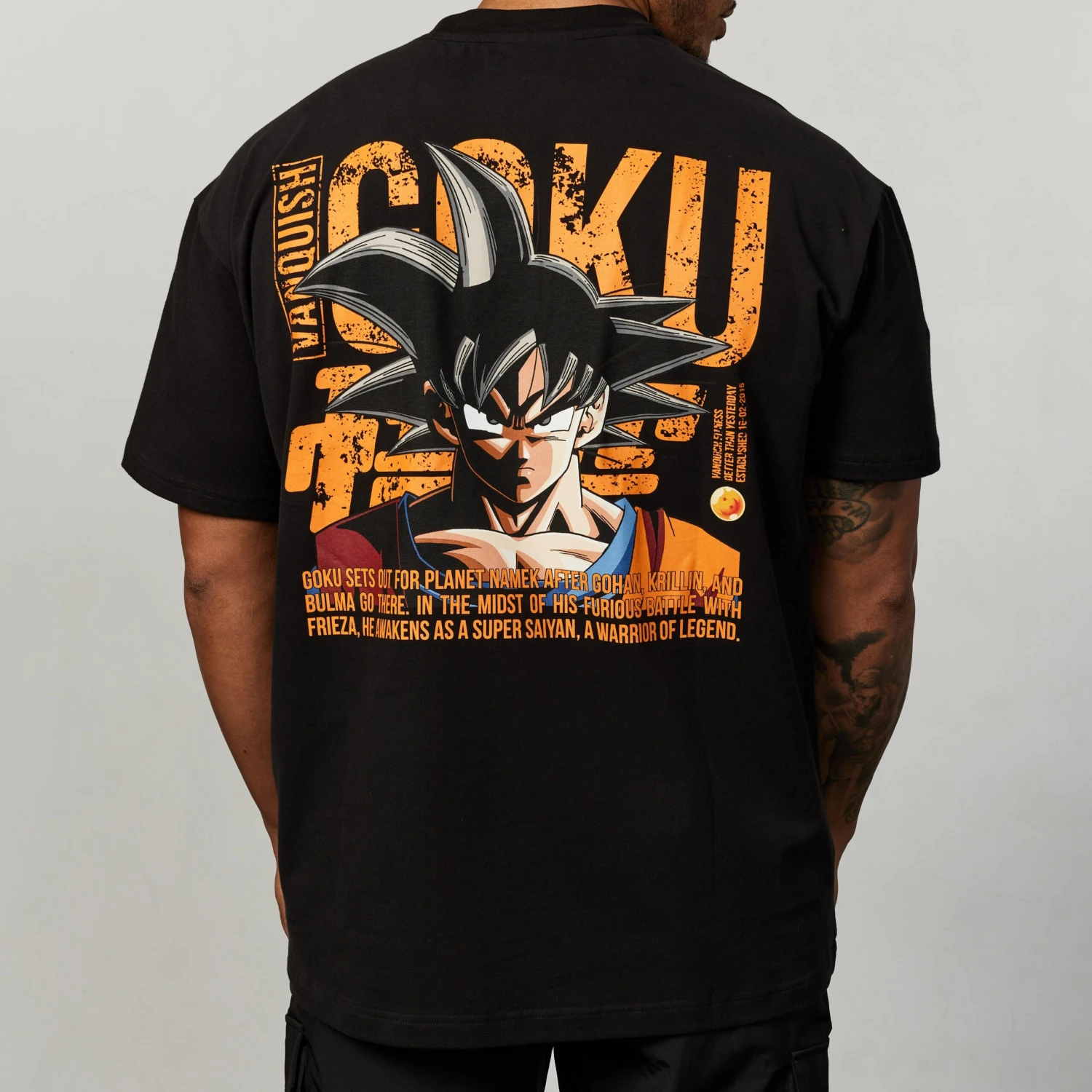 Vanquish DBZ Goku Black Distressed Print Oversized T Shirt 2 Vanquish DBZ Goku Black Distressed Print Oversized T Shirt - Image 2