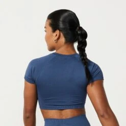 Vanquish Elevate Seamless Denim Blue Cap Sleeve Cropped T Shirt -Vanquish Fitness Shop Elevate2 625