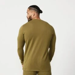 Vanquish Essential Olive Green Slim Fit Long Sleeve T Shirt -Vanquish Fitness Shop Essentials 256