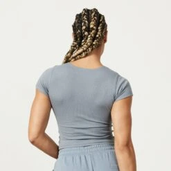 Vanquish Restore Slate Grey Ribbed Cap Sleeve T Shirt -Vanquish Fitness Shop LadiesSweats 408