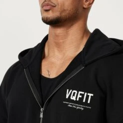 Vanquish VQFIT Distressed Print Black Full Zip Oversized Hoodie -Vanquish Fitness Shop MensCrackedPrint 1669