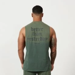Vanquish Sun-faded Green Oversized Sleeveless T Shirt -Vanquish Fitness Shop MensSunBleached 485