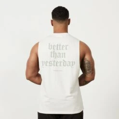Vanquish Sun-faded Vintage White Oversized Sleeveless T Shirt -Vanquish Fitness Shop MensSunBleached 808