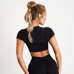 Vanquish Elevate Seamless Black Cap Sleeve Cropped T Shirt -Vanquish Fitness Shop PIYUxcIl