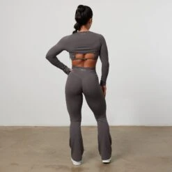 Vanquish Enhance Graphite Grey Ruched Flared Leggings -Vanquish Fitness Shop VQFit E commerceFeb24100258