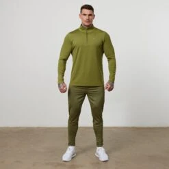 Vanquish Essential Olive Green Performance 1/4 Zip Top -Vanquish Fitness Shop VQFit E commerceFeb2499118