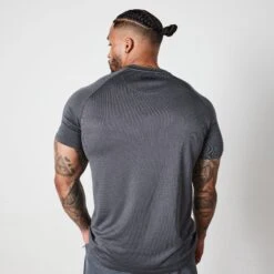 Vanquish Essential Denim Blue Performance Short Sleeve T Shirt -Vanquish Fitness Shop VQ BlackFriday23 7312