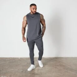 Vanquish Essential Denim Blue Tapered Fit Sweatpants -Vanquish Fitness Shop VQ BlackFriday23 7851