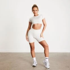 Vanquish Elevate Seamless Clay Cap Sleeve Cropped T Shirt -Vanquish Fitness Shop VncxCgcScopy