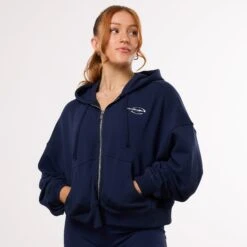 Vanquish Enhance Navy Blue Cropped Zip Through Hoodie -Vanquish Fitness Shop WB Summer Sale websize30