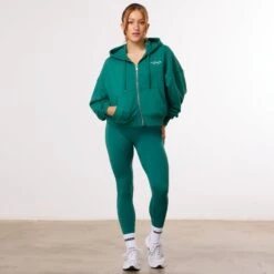 Vanquish Enhance Forest Green Cropped Zip Through Hoodie -Vanquish Fitness Shop WB Summer Sale websize43