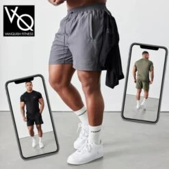 VANQUISH FITNESS | Unisex Street Style Cotton Oversized Khaki Logo Shorts