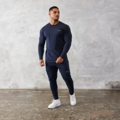 Vanquish Essential Navy Blue Slim Fit Long Sleeve T Shirt 7 Vanquish Essential Navy Blue Slim Fit Long Sleeve T Shirt -Vanquish Fitness Shop vanquish essential navy blue slim fit long sleeve t shirt 917793