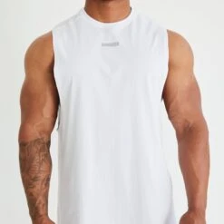 Vanquish Essential White Oversized Sleeveless T Shirt -Vanquish Fitness Shop vanquish essential white oversized sleeveless t shirt 186360