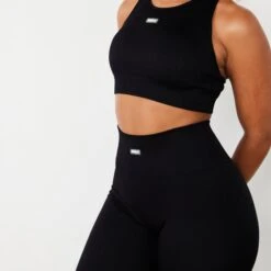 Vanquish Ribbed Seamless Black Racer Back Bra -Vanquish Fitness Shop vanquish ribbed seamless black racer back bra 234283