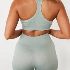 Vanquish Ribbed Seamless Slate Grey Racer Back Bra -Vanquish Fitness Shop vanquish ribbed seamless slate grey racer back bra 699382